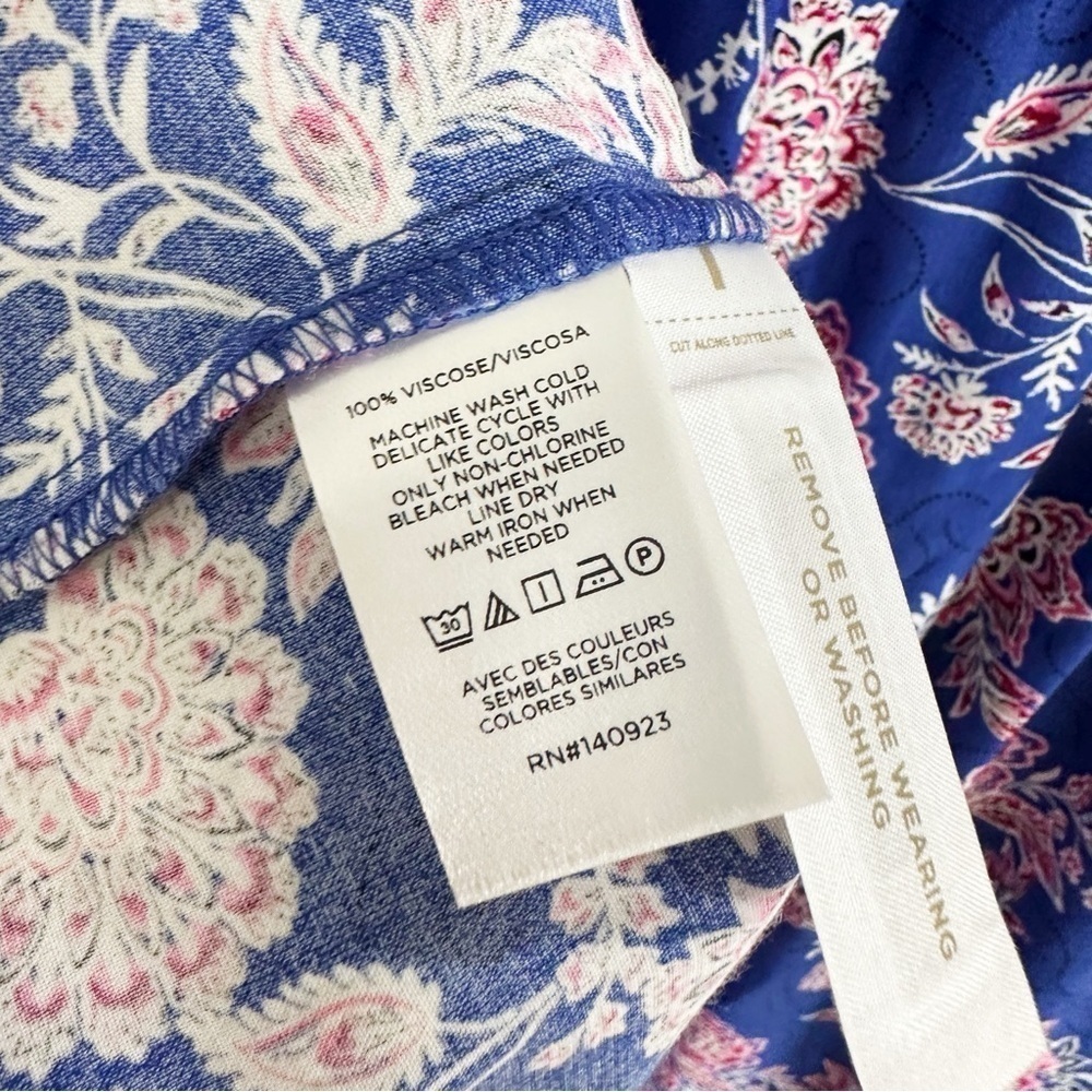 Loft Womens 6 Petite Blue Floral Puff Sleeve Swing Dress - Picture 7 of 9